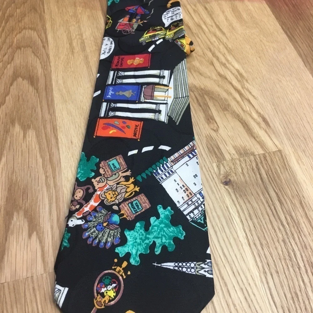Vintage 1991 Nicole Miller NYC New York City Silk Necktie Taxi Statue of Liberty